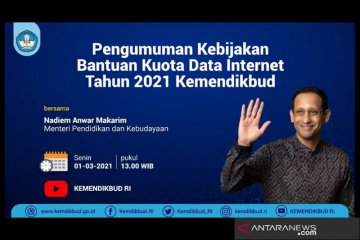 Mendikbud berikan bantuan kuota internet tahun 2021