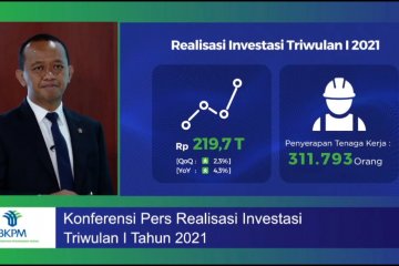 BKPM catat realisasi investasi kuartal I-2021 capai Rp219,7 triliun