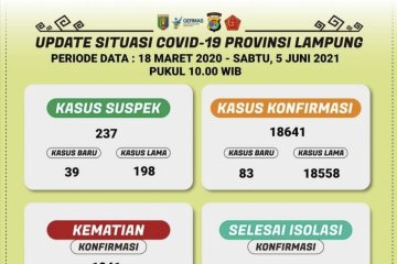 Bertambah 83 orang, positif COVID-19 di Lampung jadi 18.641 kasus