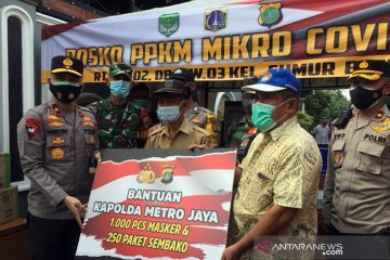 Kunjungi Posko PPKM Sumur Batu, Wakapolda beri bantuan masker-sembako