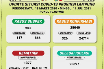 Dinkes sebut positif COVID-19 di Lampung tambah 326 total 25.040 kasus