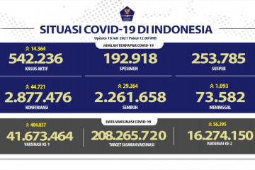 Kasus positif COVID-19 RI bertambah 44.721