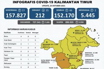 Enam kabupaten di Kaltim zona kuning dan empat zona oranye COVID-19