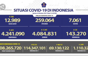 Angka kesembuhan COVID-19 bertambah 1.141 dan kasus aktif turun 565