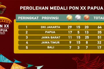 Klasemen perolehan medali PON XX Papua, jelang pembukaan resmi