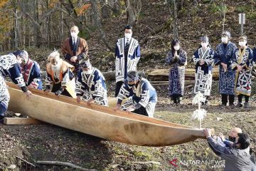 Mengenal tradisi penduduk Ainu luncurkan kano untuk menangkap salmon
