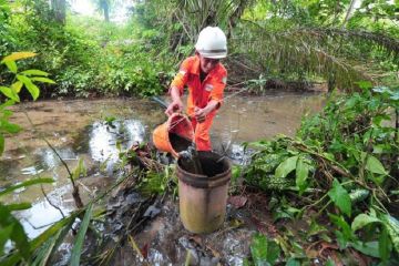 Upaya membersihkkan saluran air tercemar minyak Pertamina