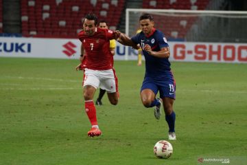 Timnas Indonesia diimbangi 10 pemain Singapura 1-1 di babak pertama
