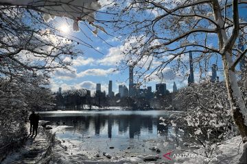 Indahnya Central Park New York berhias salju saat musim dingin