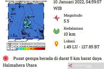 Halmahera Utara diguncang dua kali gempa dalam sejam