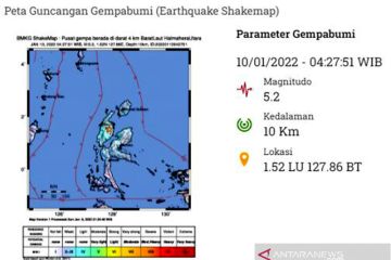 Gempa magnitudo 5,2 guncang wilayah Halmahera Utara