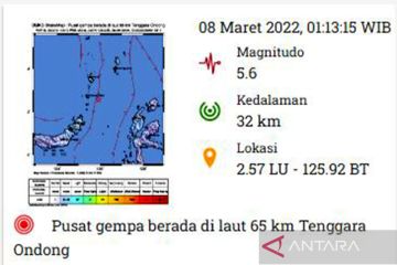 Gempa Magnitudo 5,6 guncang Ondong, Sulawesi Utara