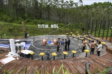 Persiapan ritual Kendi Nusantara di titik nol IKN