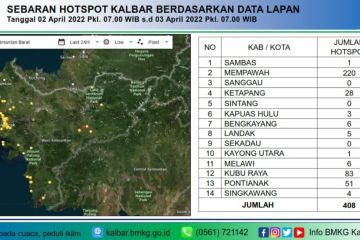 BMKG Supadio mendeteksi ada 408 titik api di Kalbar