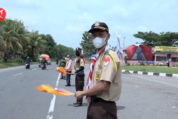 Praja Muda Karana  bantu amankan arus mudik di Jatibarang Indramayu