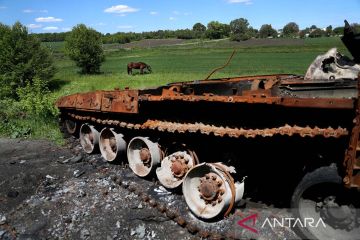 Penampakan tank Rusia yang hancur di Ukraina