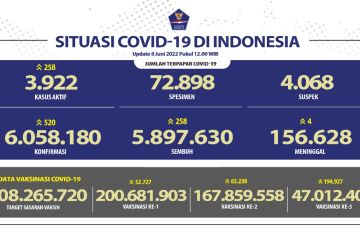 Kasus aktif harian COVID-19 di Indonesia bertambah 258 pada Rabu