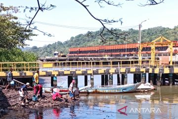 Warga kerja bakti bersihkan tumpahan minyak di Sungai Donan Cilacap