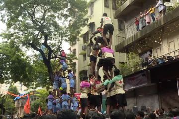 Meriahnya manusia piramida di perayaan Dahi Handi