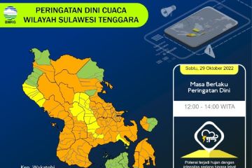 BMKG: Waspadai hujan lebat disertai kilat di 11 wilayah Sultra