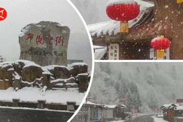Kampung Hutan Shuangfeng di China sambut hujan salju pertama