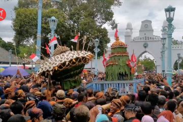 Ribuan warga berebut isi gunungan Grebeg Mulud di Masjid Agung Solo