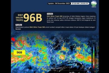 BMKG: Waspadai dampak bibit siklon 96B di Selat Malaka bagian utara