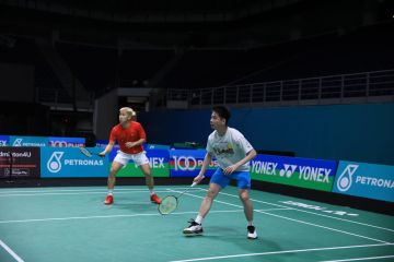 Latihan timnas bulu tangkis Indonesia di Axiata Arena berjalan lancar