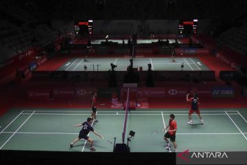 Latihan menjelang turnamen bulu tangkis Indonesia Masters 2023