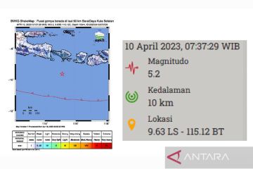 Gempa magnitudo 5,2 guncang selatan Bali, getaran terasa hingga NTB