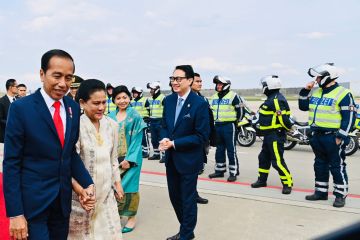 Presiden Jokowi kembali ke Tanah Air usai hadiri Hannover Messe 2023