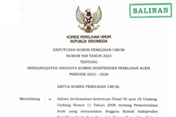 KPU RI resmi tetapkan tujuh komisioner KIP Aceh 2023-2028