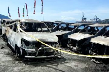 Sebanyak 12 mobil dinas terbakar di area parkir DPR Papua