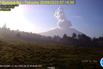 Gunung Ibu erupsi setinggi 1,5 kilometer ke arah timur laut