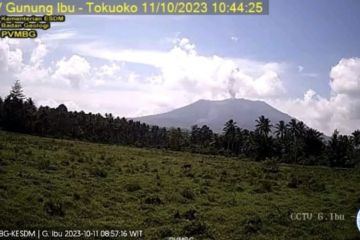 Gunung Ibu erupsi lontarkan abu setinggi 800 meter ke barat laut