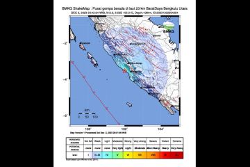 BMKG: Gempa M5,0 terjadi di barat daya Kabupaten Bengkulu Utara