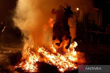 Tradisi berkuda dengan menerobos api di Spanyol