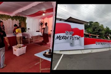 TPS tempat capres Ganjar Pranowo mencoblos bernuansa merah putih