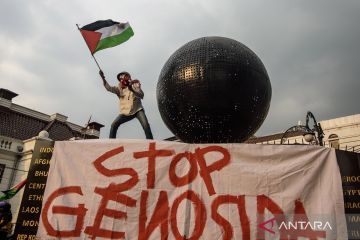Aksi bela Palestina saat peringatan Hari Palang Merah Internasional