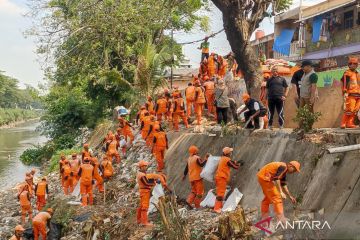 Pemkot Jakpus angkut empat ton sampah di bantaran Kali Ciliwung