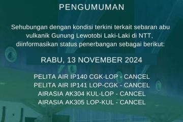 Dua rute penerbangan di Bandara Lombok batal dampak letusan Lewotobi 