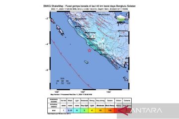 BMKG: Gempa 5,4 magnitudo Bengkulu dirasakan sampai Pagar Alam Sumsel