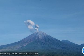 Gunung Semeru hari ini tiga kali erupsi dengan letusan hingga 900 meter