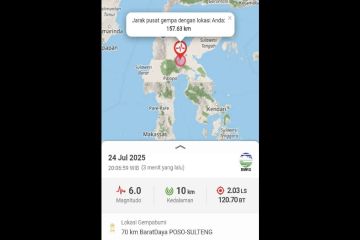 Gempa magnitudo 6,0 guncang Poso Sulawesi Tengah