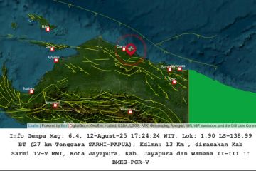 Info gempa hari ini baru saja magnitudo 6,4 di Sarmi