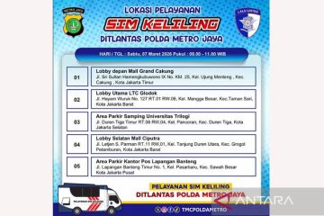 Sabtu, layanan SIM Keliling tersedia di lima lokasi Jakarta
