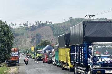 Antrean kendaraan logistik di Pelabuhan PT SMA mengular hingga lima KM