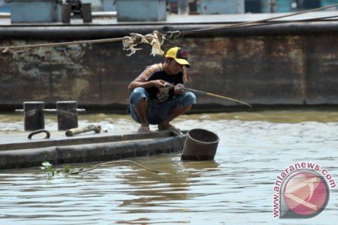 Memancing di Bantaran Sungai Musi 