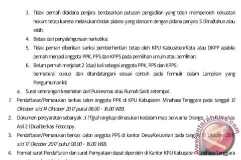 PENGUMUMAN PENDAFTARAN CALON PPK DAN PPS KABUPATEN MINAHASA TENGGARA (II)