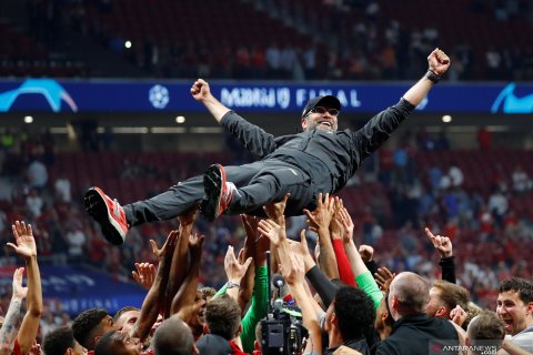 Selebrasi  Liverpool usai meraih juara Liga Champions